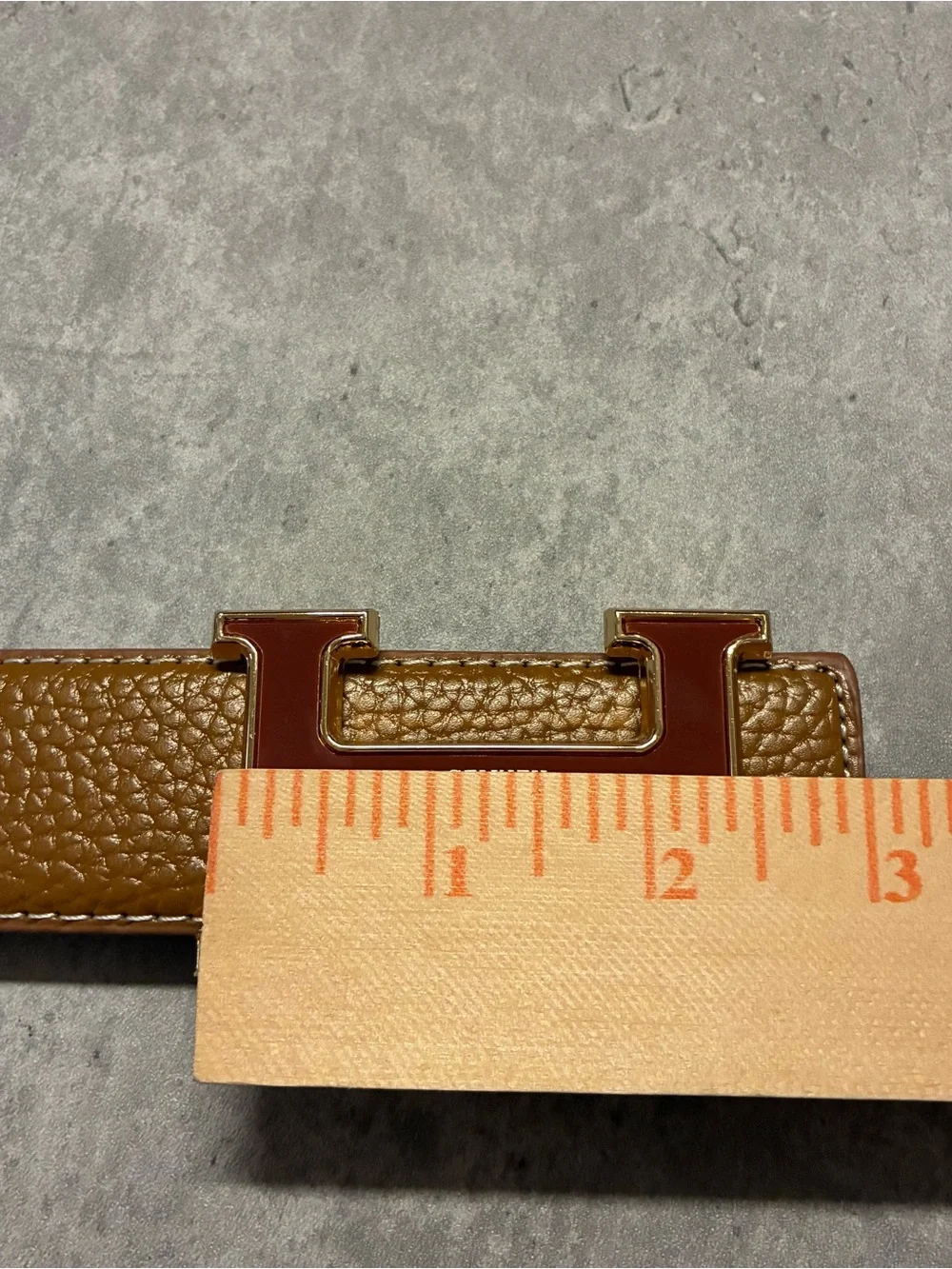 Men's Reversible Leather Belt in Cognac Tan Gold Brown Metal H Buckle